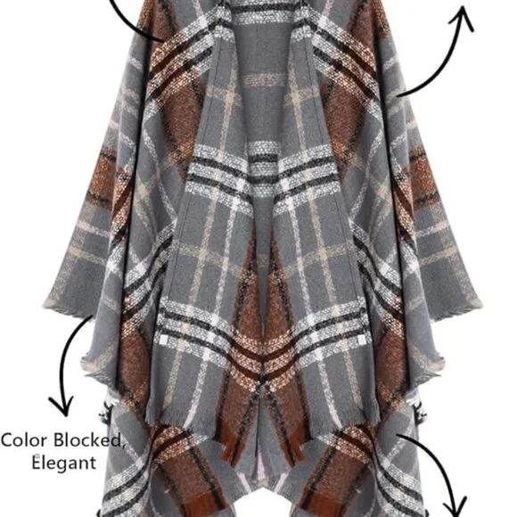 Women's Shawl Wraps Fall Clothes Open Front Boho Tessel Cardigan Plaid Knitted S - Picture 4 of 6